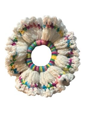 White Multicolor Crochet Scrunchie Hair Accessory